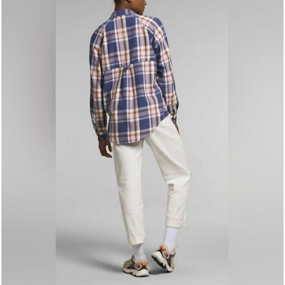 THE NORTH FACE BLUE/PURPLE PINK & YELLOW FLANNEL CAMP SHIRT SIZE MEDIUM - Picture 3 of 13